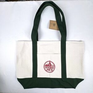 New With Tags Trader Joe's Large Canvas Tote Forest Green Reusable Bag